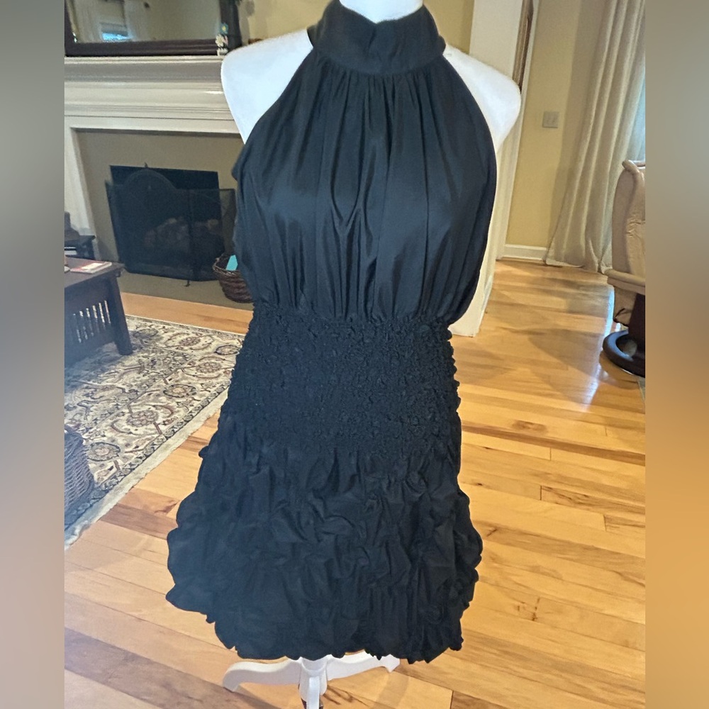 Gracia Elegant Black Halter Women’s Smocked Waist Bubble Hem Dress - Picture 14 of 14